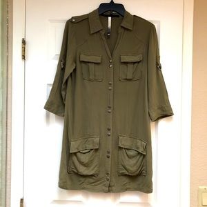 Kenzie Olive Green 3/4 Length Sleeve Snap Front Dress-Size M